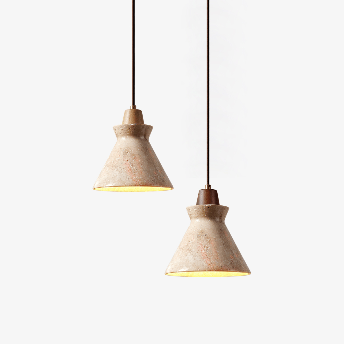 Ember Travertine Cone Pendant Light – Natural Stone & Wood