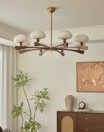 Evander Ray Modern Wood and Brass Chandelier with Glass Shades