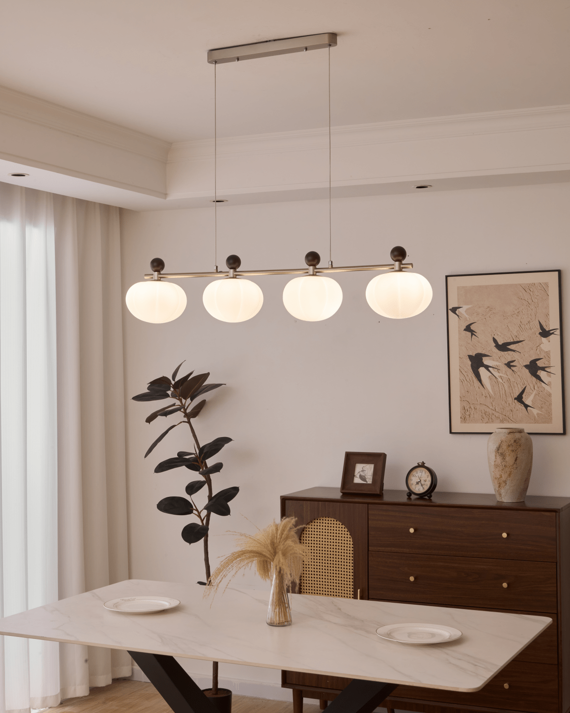 Emberlyn Bloom Chandelier – Modern Brass & Glass Pendant Light for Dining Room
