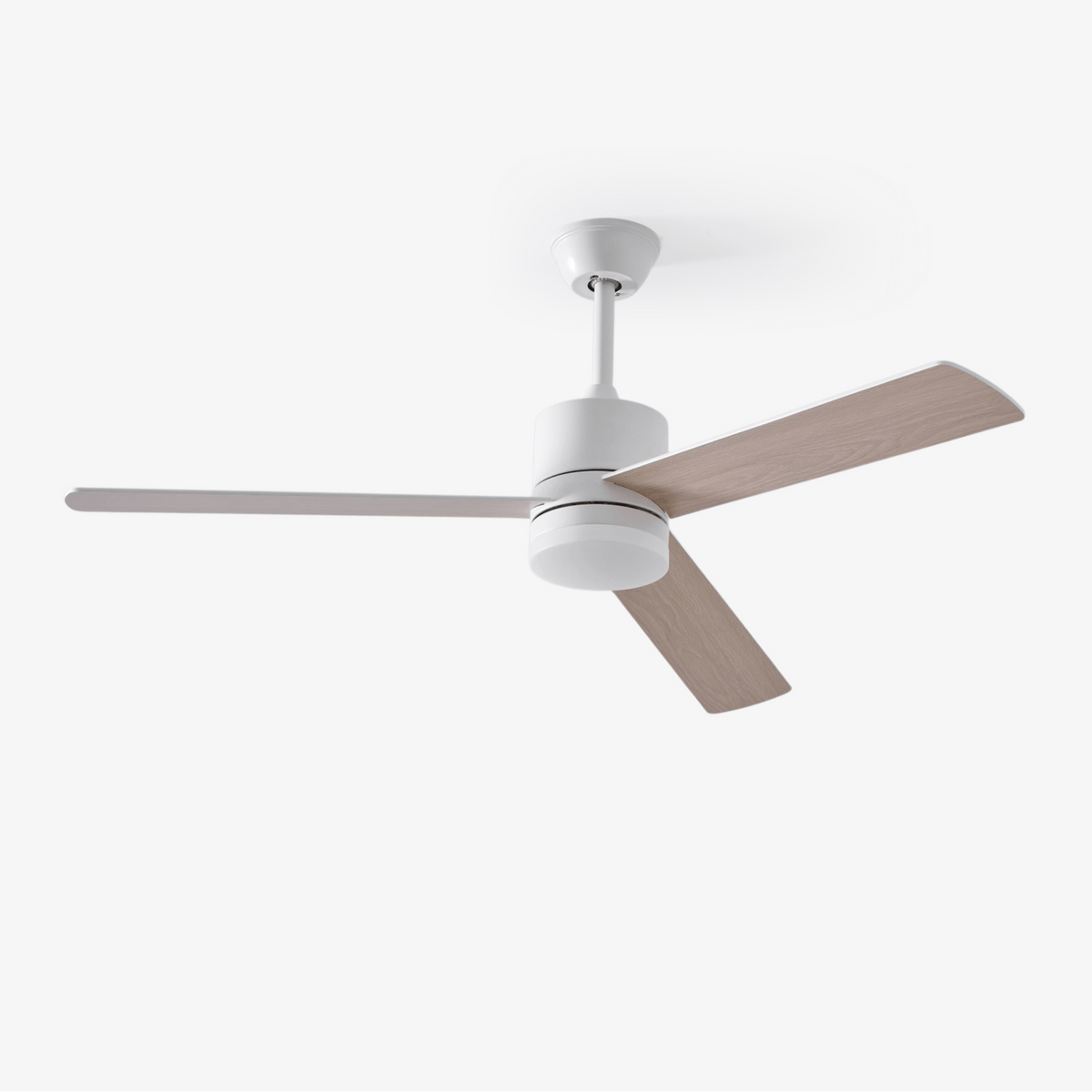 Solara Drift Ceiling Fan with Integrated LED Light in Natural Wood and White