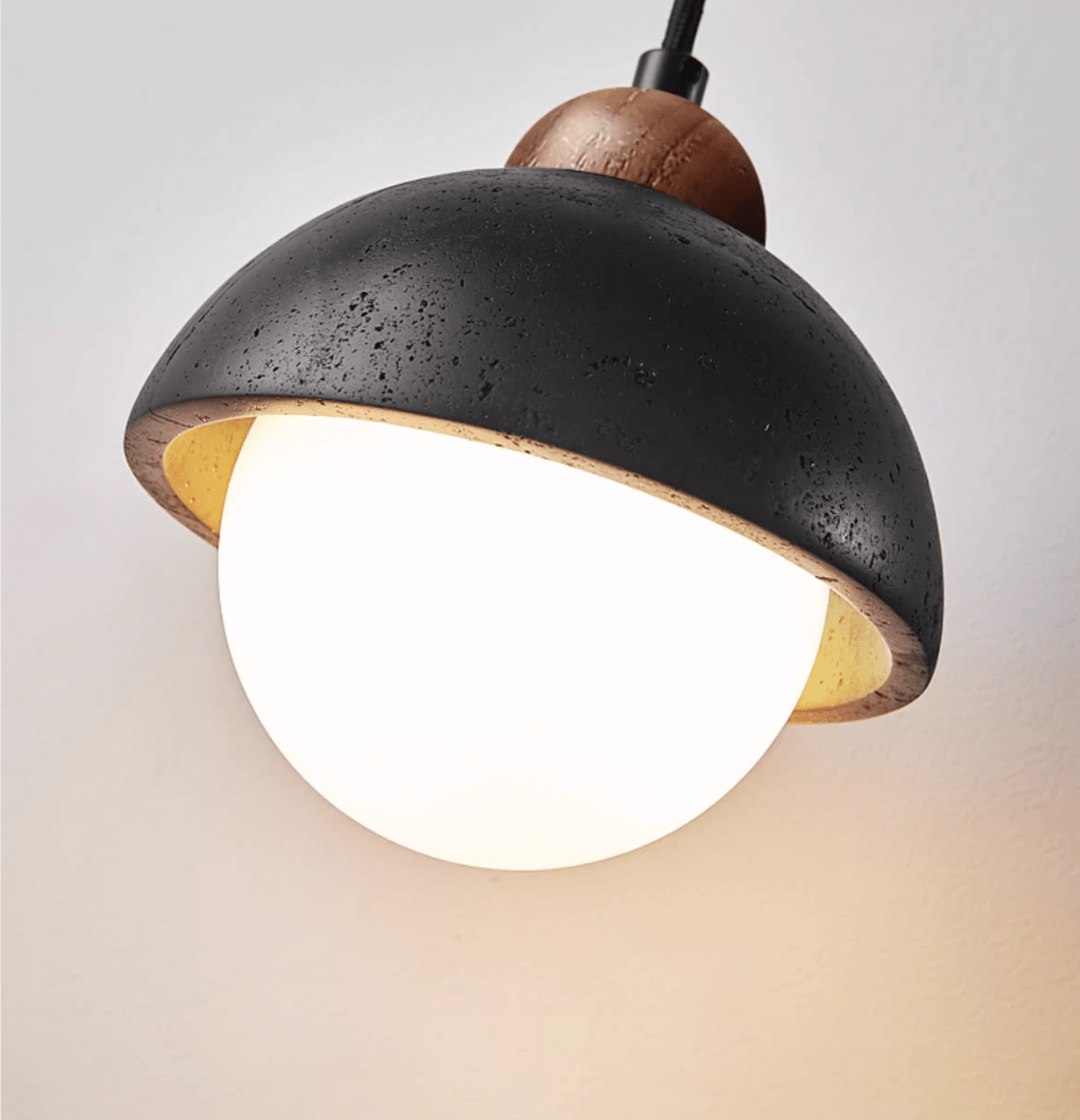 Zenith Pebble Pendant Light — Black Travertine & Opal Glass Designer Pendant