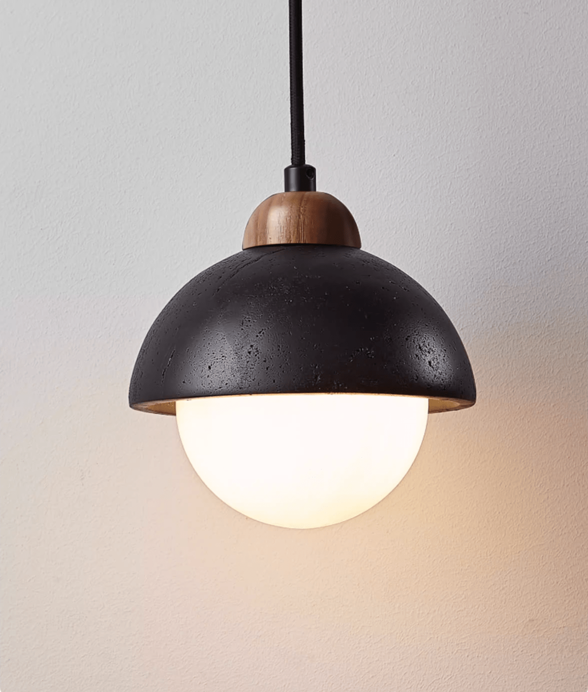 Zenith Pebble Pendant Light — Black Travertine & Opal Glass Designer Pendant