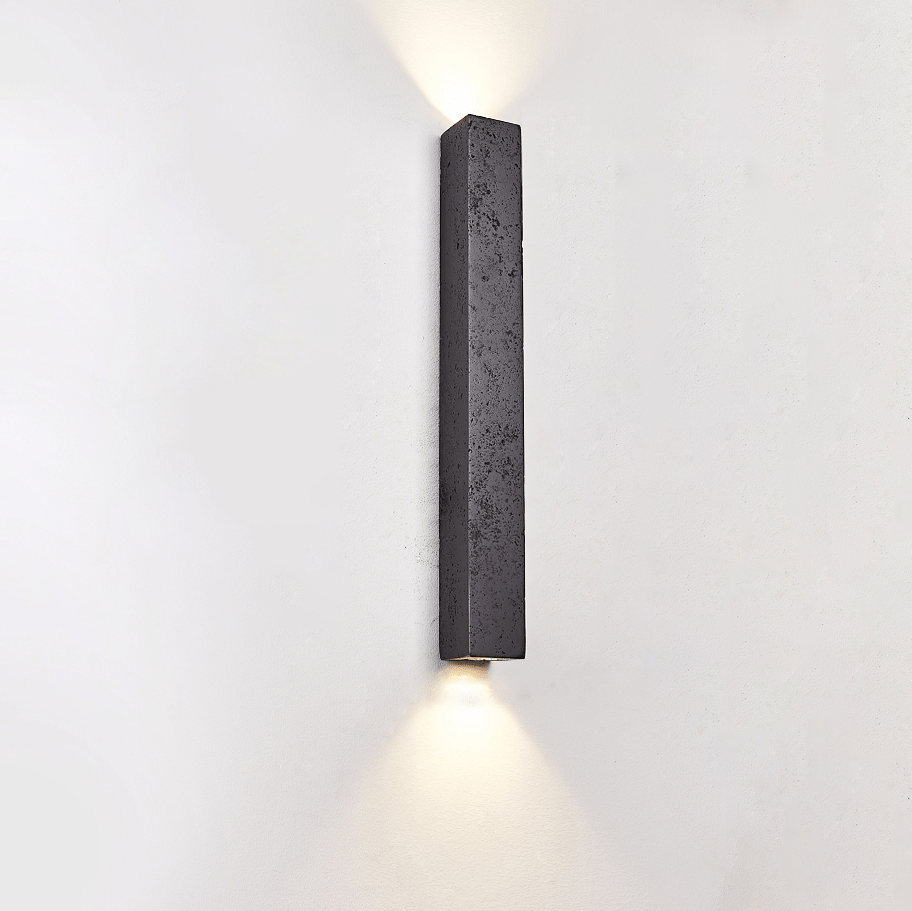 Black Travertine Linear Wall Sconce — Modern Stone Finish