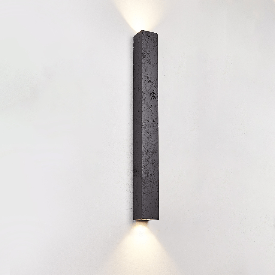 Black Travertine Linear Wall Sconce — Modern Stone Finish