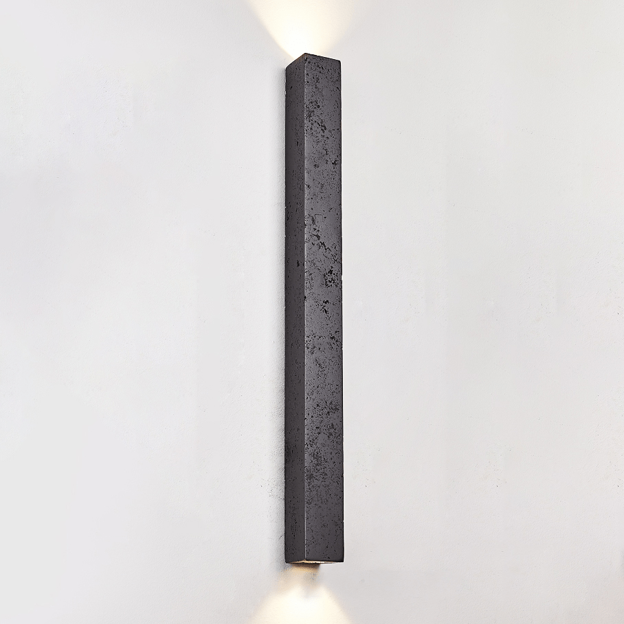 Black Travertine Linear Wall Sconce — Modern Stone Finish