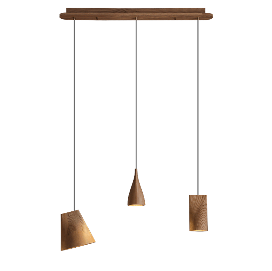 Nordic Tilted Wood Pendant Light – Asymmetric Natural Wood Shade