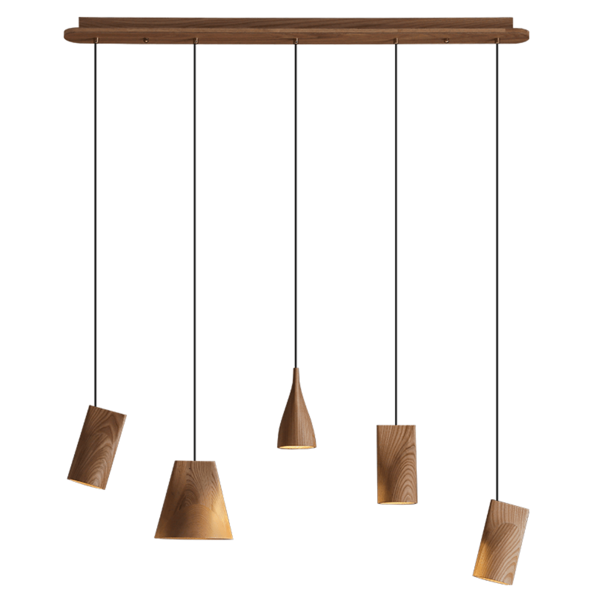 Nordic Tilted Wood Pendant Light – Asymmetric Natural Wood Shade