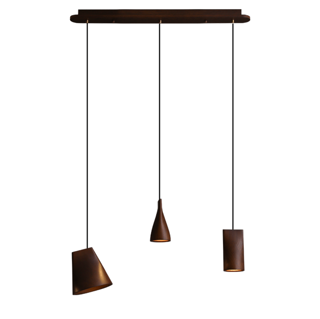 Nordic Tilted Wood Pendant Light – Asymmetric Natural Wood Shade