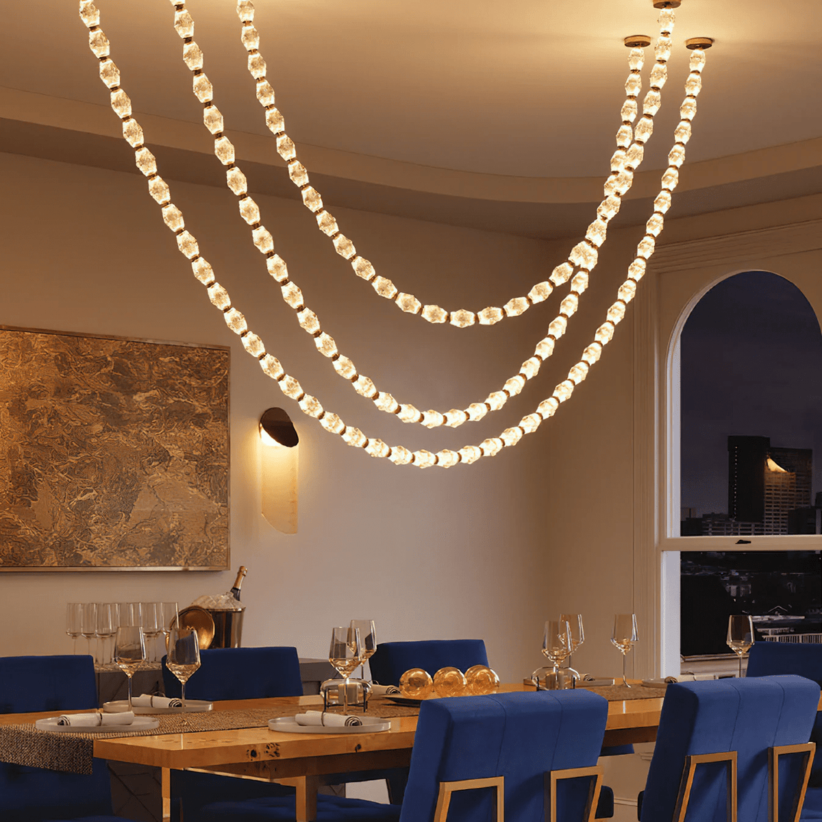 Riviere Glass Chain Chandelier – Modern Linear LED Pendant Light
