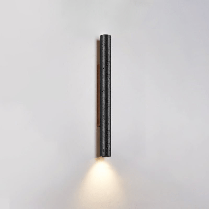 Volcanic Noir Wall Sconce – Black Travertine & Walnut Up-Down Light