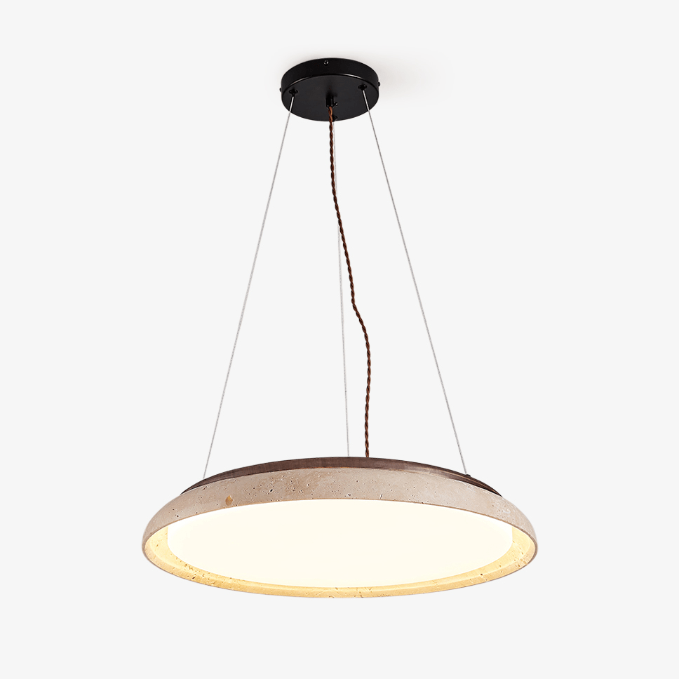 Lunar Disc Travertine Pendant Light – Modern Natural Stone Ceiling Lamp