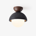 Volcanic Orb Flush Mount Ceiling Light in Black Travertine and Opal Glass