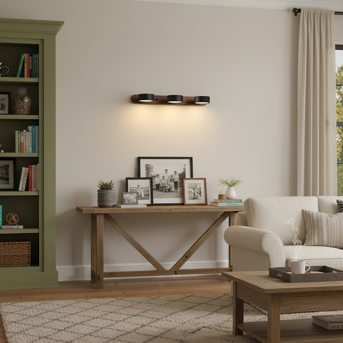 Black Travertine Duo Wall Light — Walnut LED Sconce