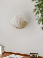 Art Deco Scallop Wall Sconce in Seafoam Glass and Brass