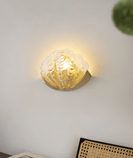 Art Deco Scallop Wall Sconce in Seafoam Glass and Brass
