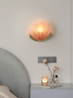 Art Deco Scallop Wall Sconce in Seafoam Glass and Brass