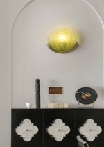 Art Deco Scallop Wall Sconce in Seafoam Glass and Brass