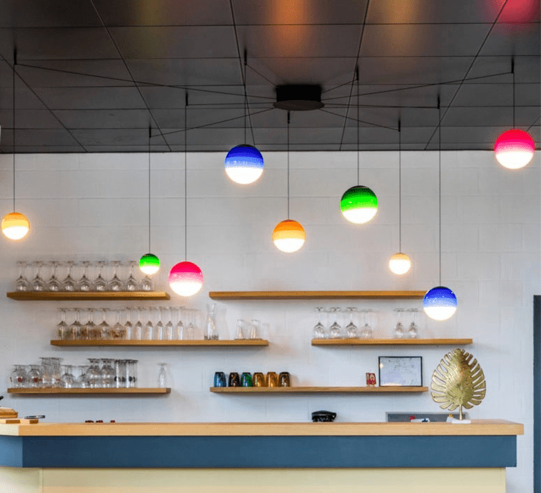 Dipping Pendant Light — Colored Glass & Lacquered Aluminum Hanging Lamp