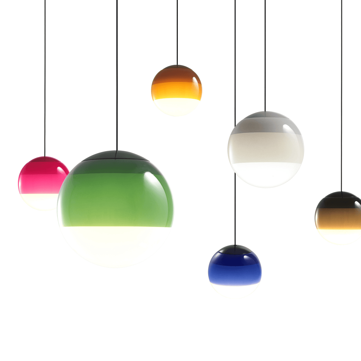 Dipping Pendant Light — Colored Glass & Lacquered Aluminum Hanging Lamp