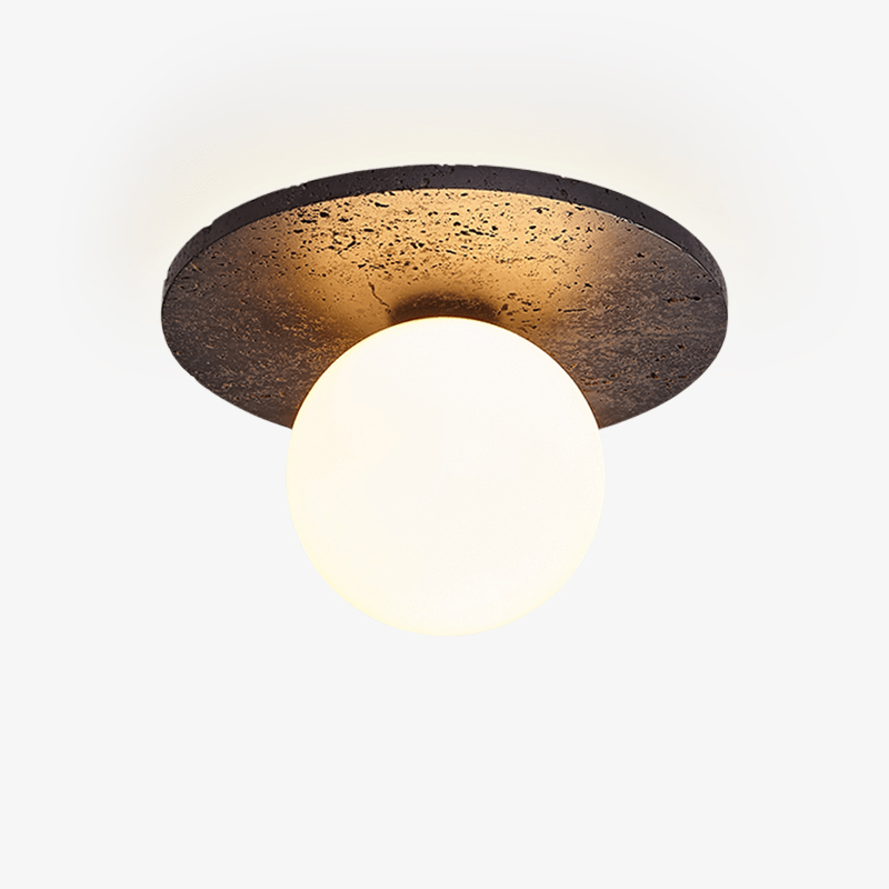 Luna Eruption Flush Mount Ceiling Light in Black Travertine and Opal Glass