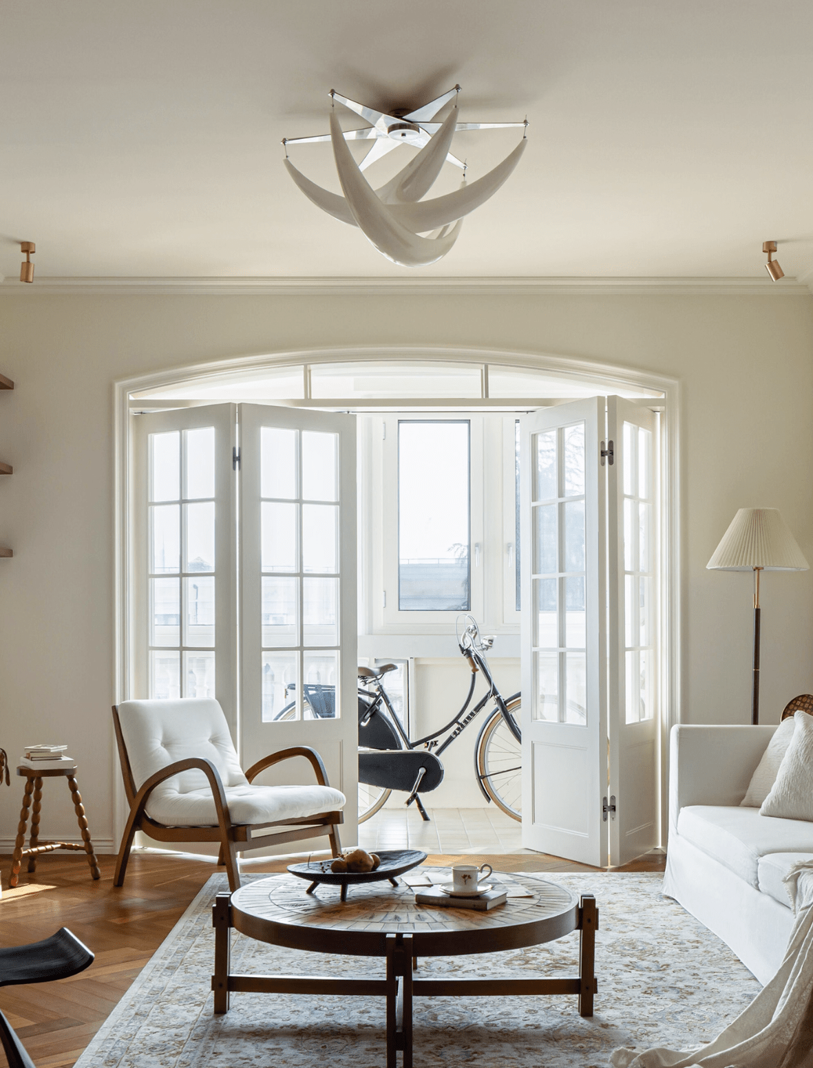 Sculptural Resin Flush Mount Ceiling Light with Chrome Accents