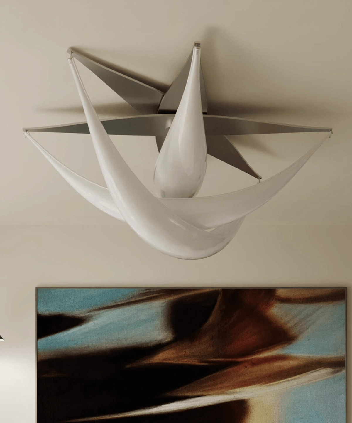 Sculptural Resin Flush Mount Ceiling Light with Chrome Accents