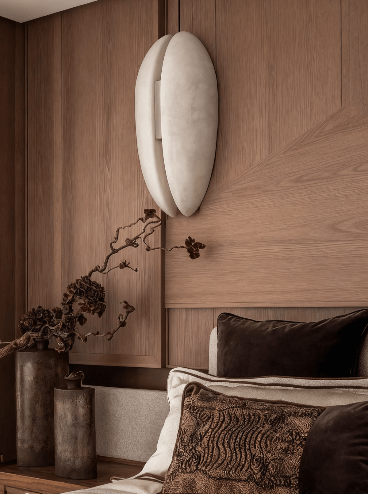Alabaster Veil Wall Sconce – Modern LED Wall Light in Metal and Leather