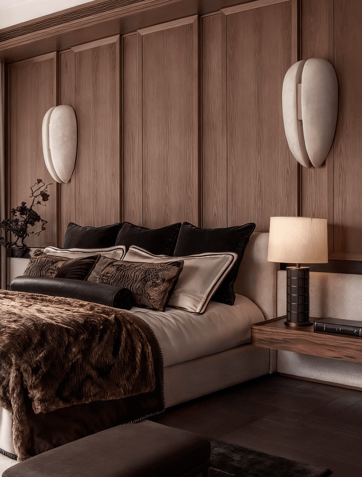 Alabaster Veil Wall Sconce – Modern LED Wall Light in Metal and Leather