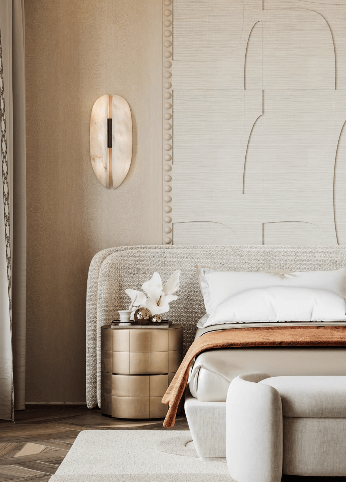 Alabaster Veil Wall Sconce – Modern LED Wall Light in Metal and Leather