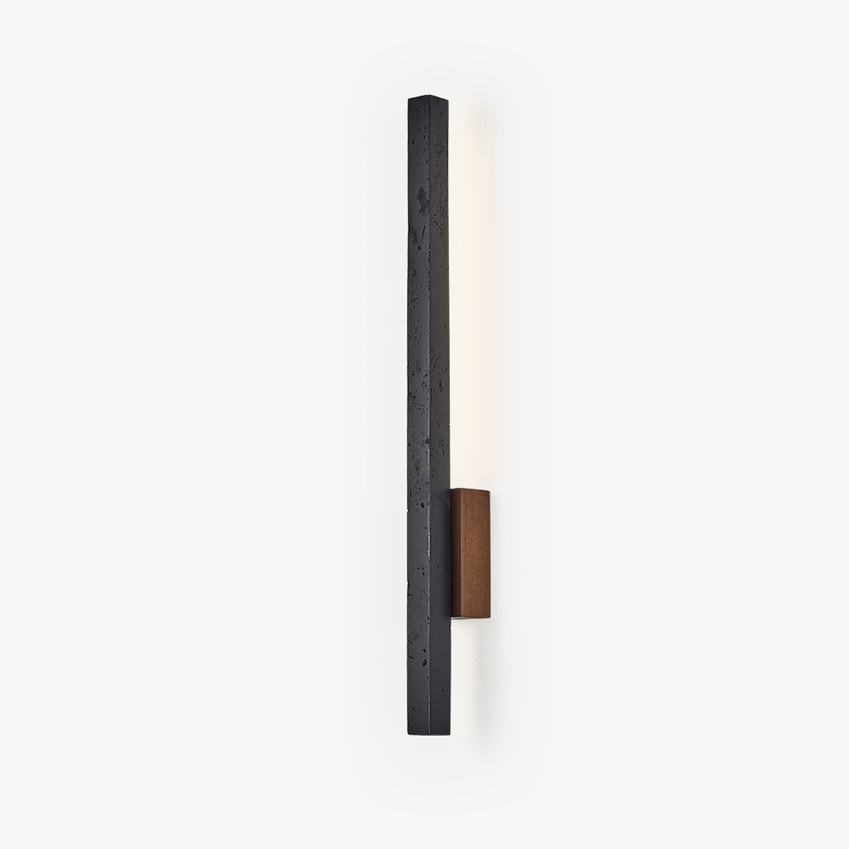 Horizon Pillar Sconce — Black Travertine & Walnut Wall Light