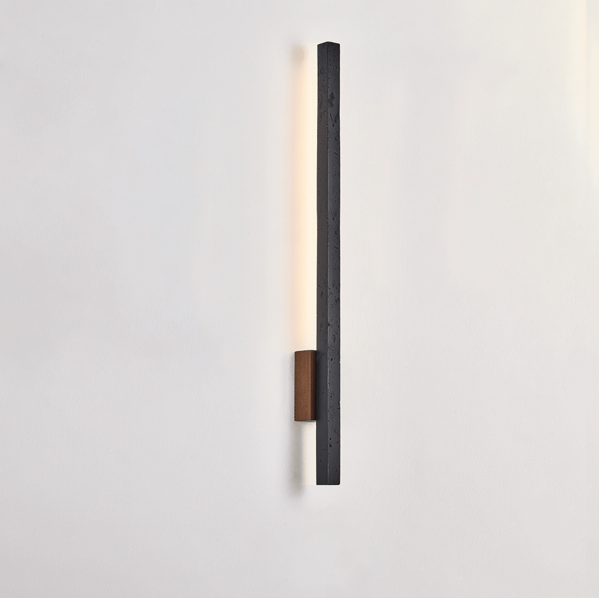 Horizon Pillar Sconce — Black Travertine & Walnut Wall Light