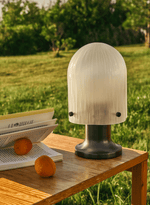 Aura Fluted Glass Table Lamp with Metal Base for Modern Interiors