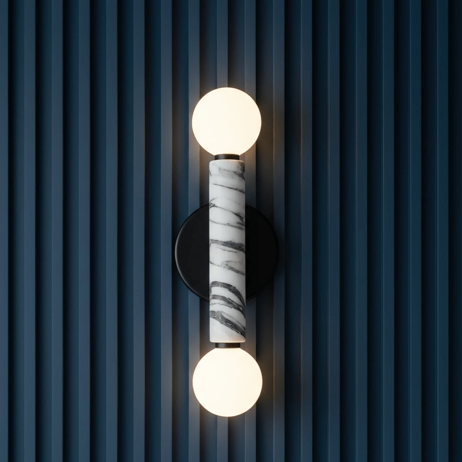 Obelisk Orb Wall Sconce in Marble and Opal Glass