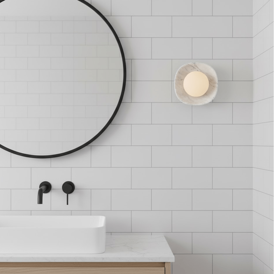 Carrara Cusp Marble Wall Sconce with Opal Glass Sphere