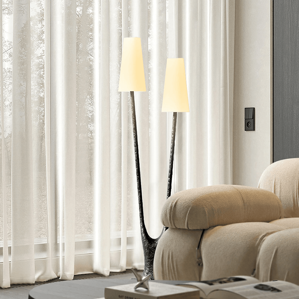 Roots Floor Lamp – Sculptural Twin-Shade Brass Floor Light