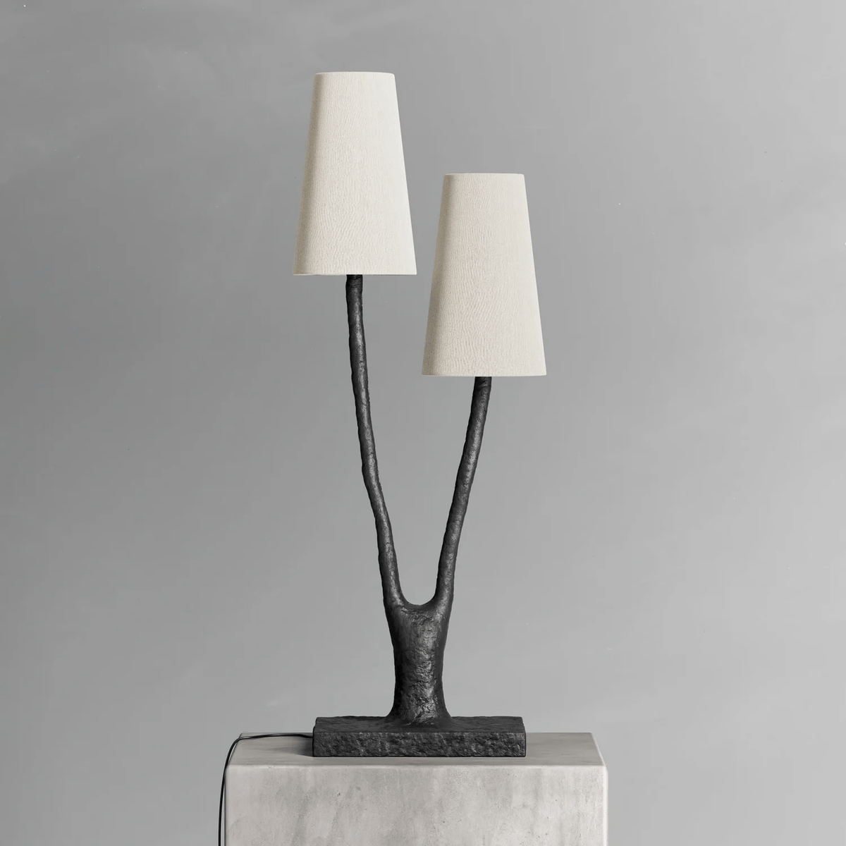 Roots Sculptural Table Lamp in Black Bronze with Fabric Shades