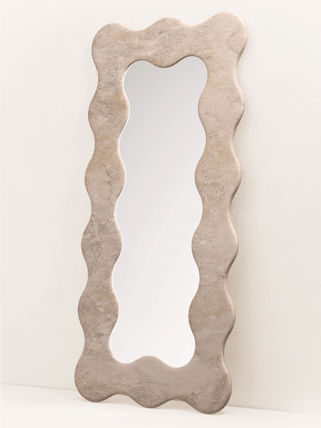 Serpentine Vert Marble Mirror Frame — Sculptural Wavy Edge Wall Mirror
