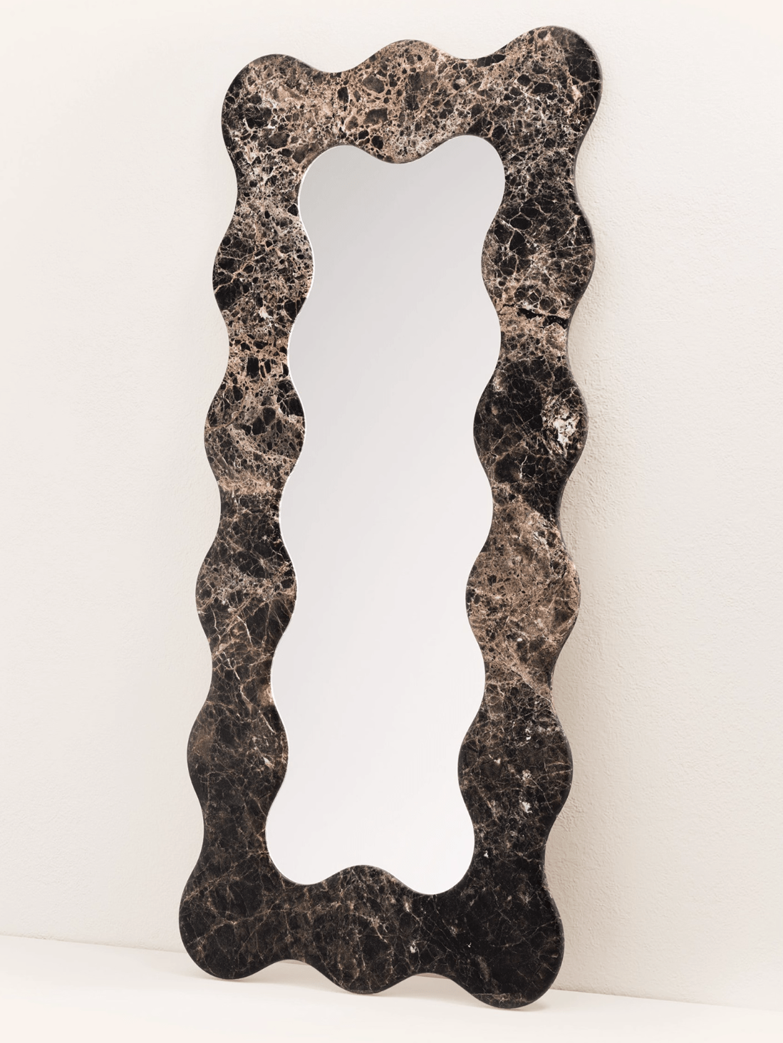Serpentine Vert Marble Mirror Frame — Sculptural Wavy Edge Wall Mirror