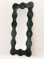 Serpentine Vert Marble Mirror Frame — Sculptural Wavy Edge Wall Mirror