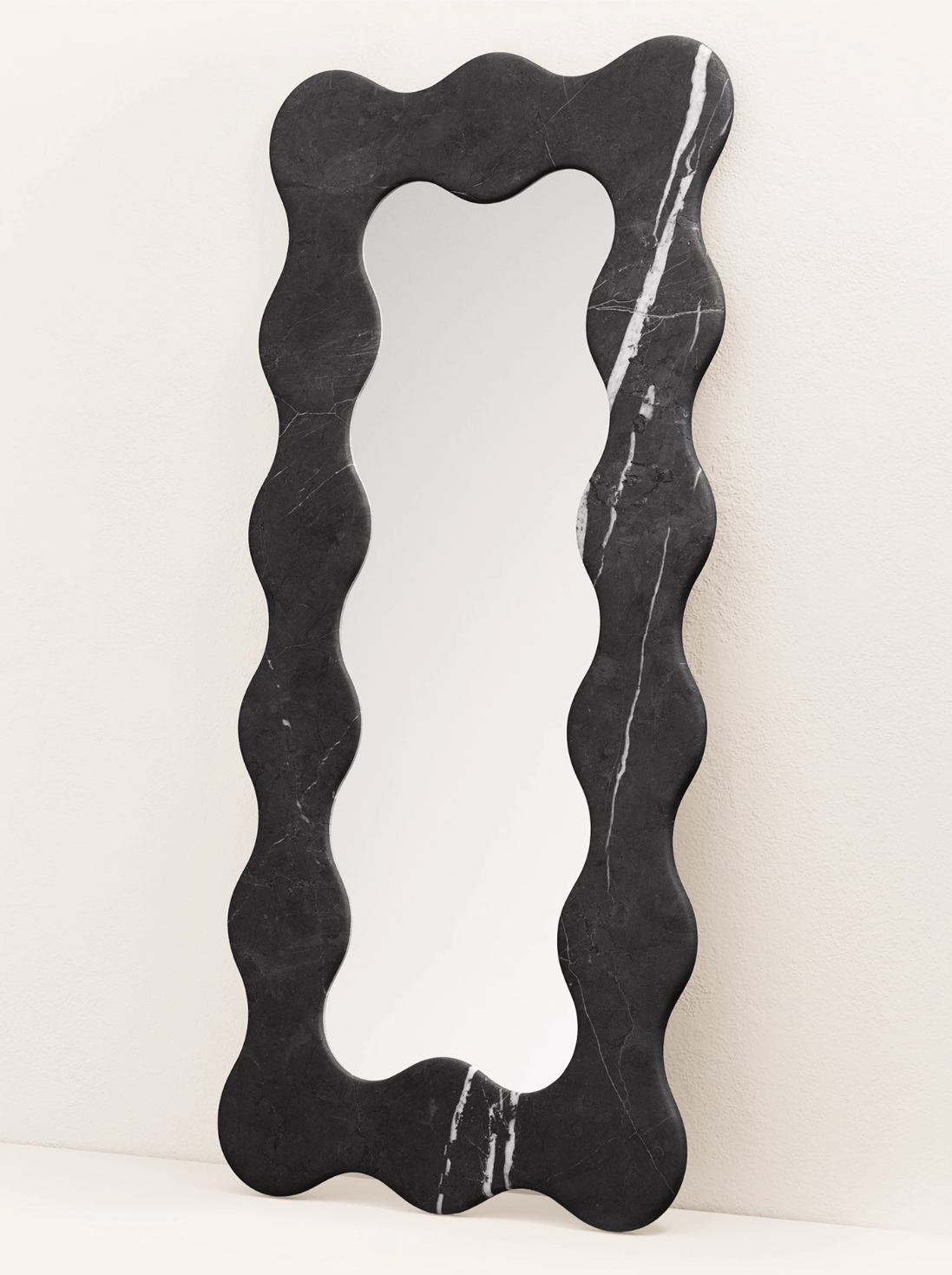 Serpentine Vert Marble Mirror Frame — Sculptural Wavy Edge Wall Mirror