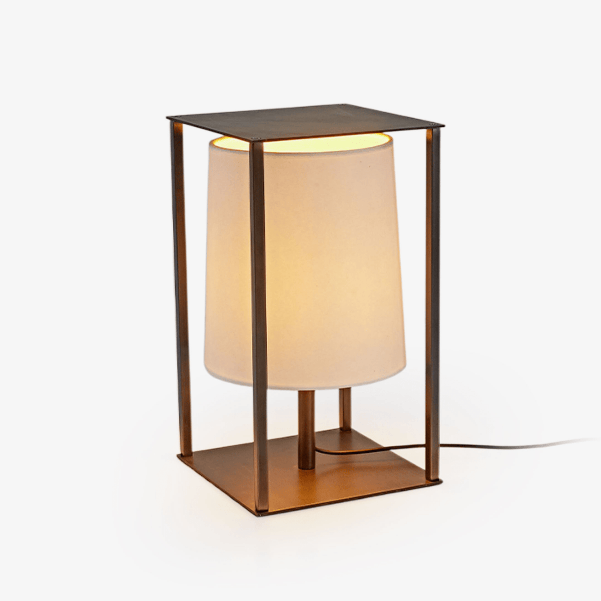 Industrial Cage Frame Table Lamp with Paper Shade
