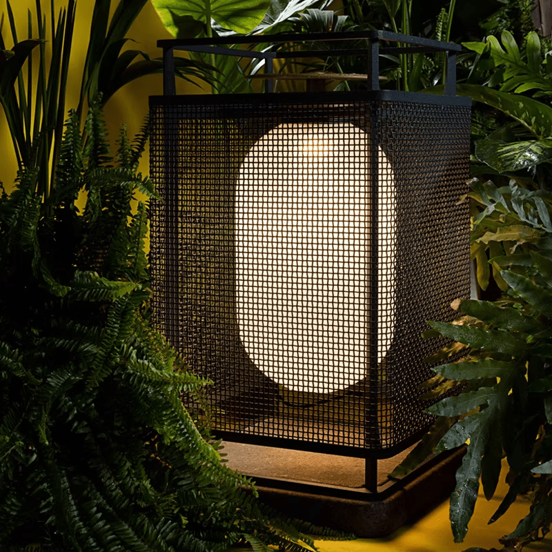 Maelis Sculptural Table Lamp with Perforated Metal Shade and Wooden Base