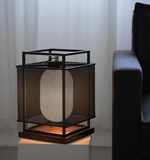 Maelis Sculptural Table Lamp with Perforated Metal Shade and Wooden Base