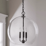 Lysander Clear Glass Globe Pendant Light in Aged Brass