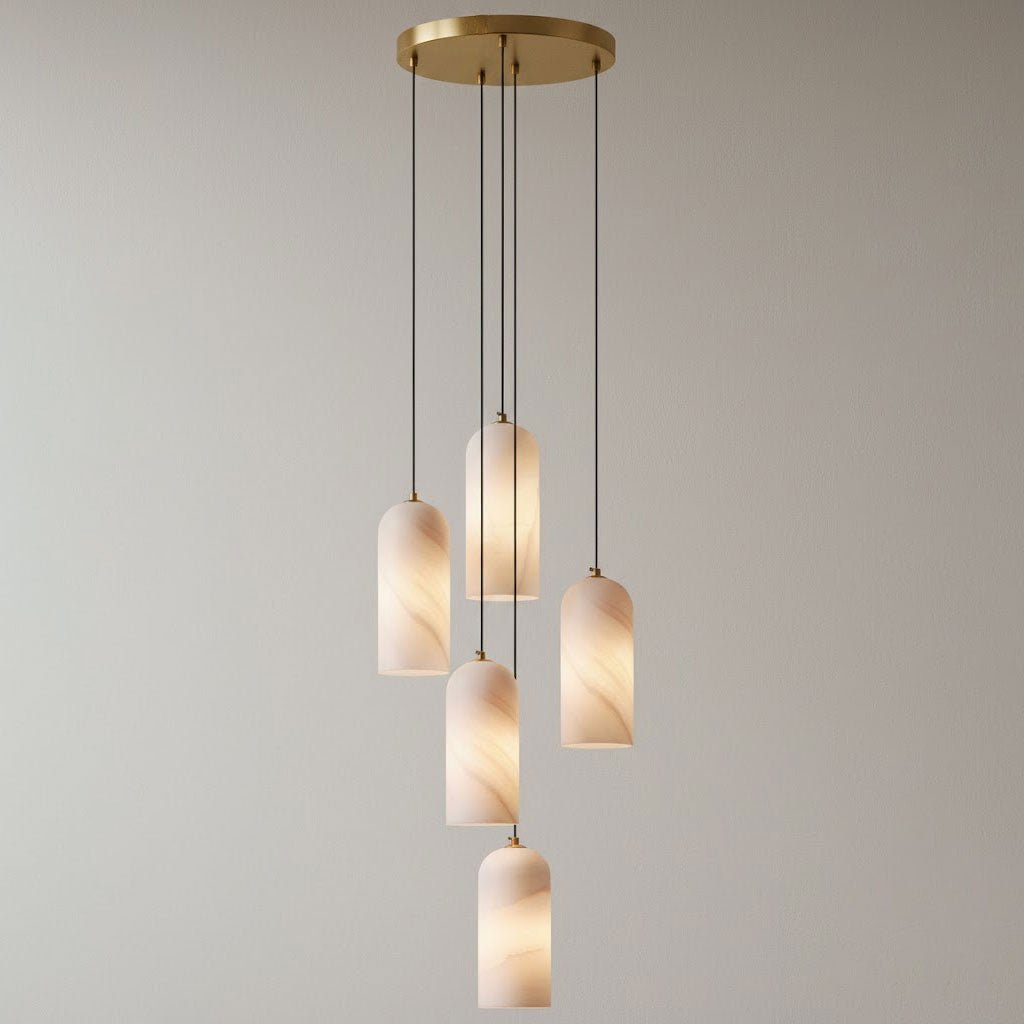 Monty Alabaster Pendant Light in Brass with Braided Cord