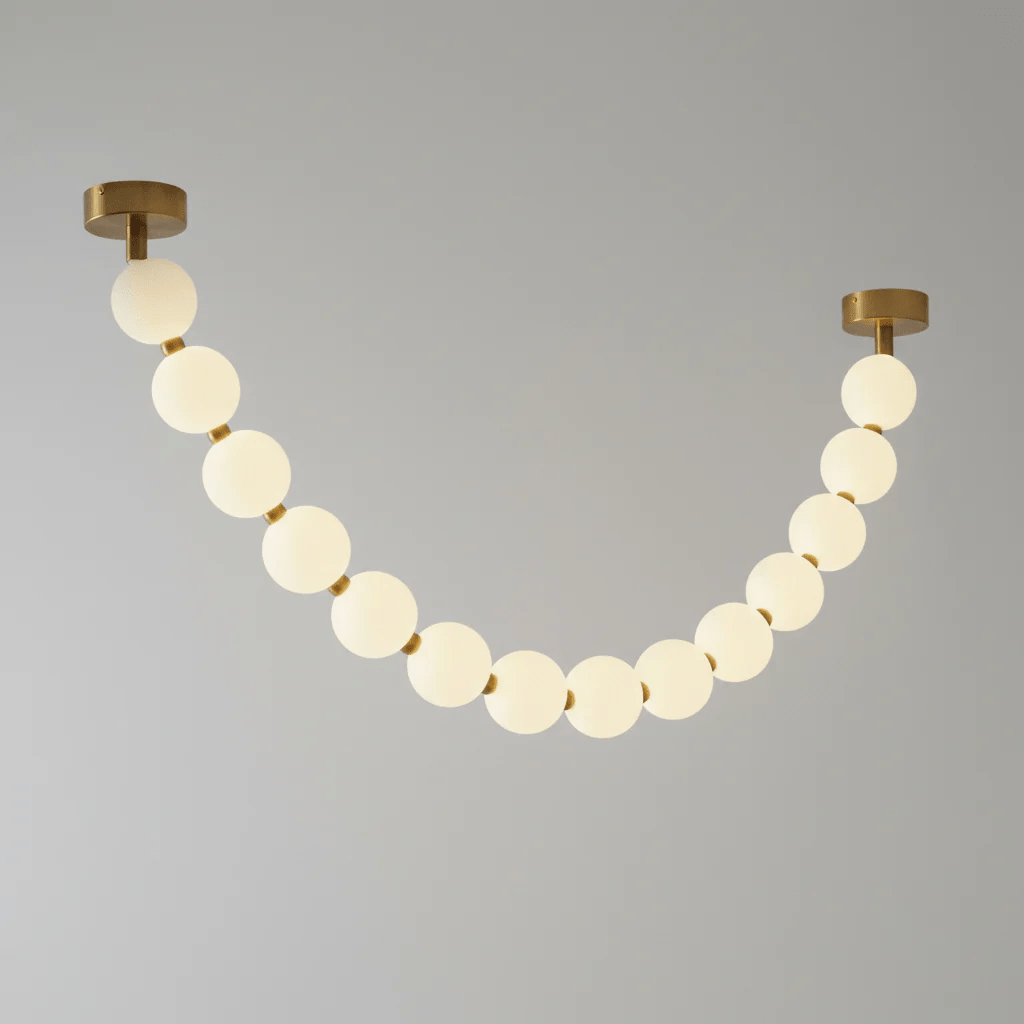 Pearl Necklace Acrylic Ball Chandelier, Modern Gold LED Pendant Light