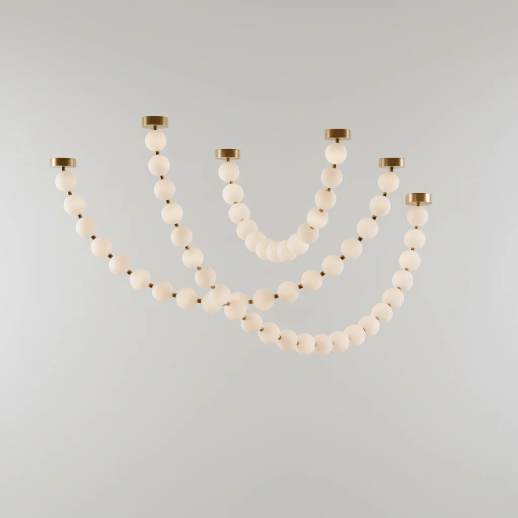 Pearl Necklace Acrylic Ball Chandelier, Modern Gold LED Pendant Light