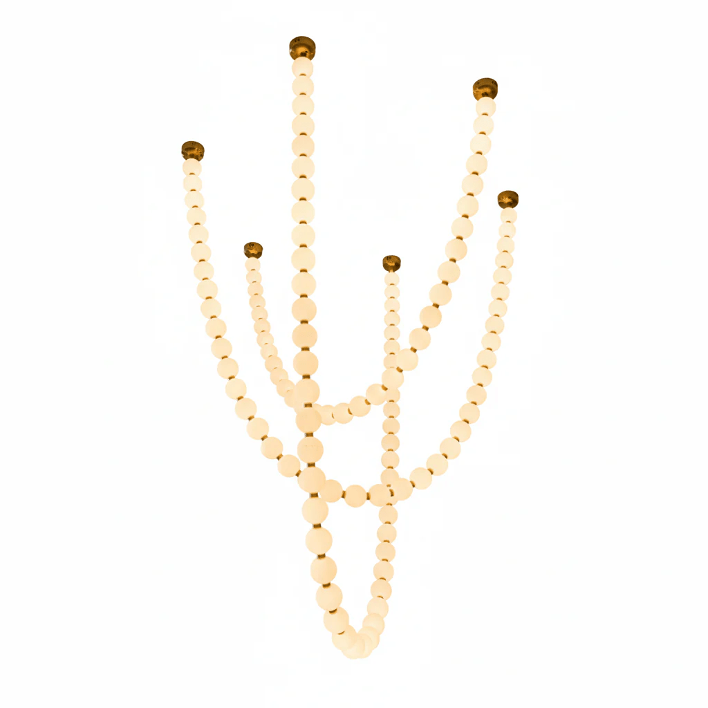 Pearl Necklace Acrylic Ball Chandelier, Modern Gold LED Pendant Light