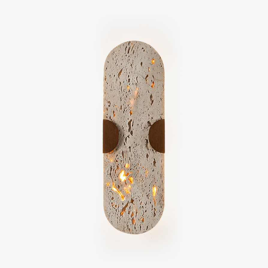 Arvyn Wall Sconce in Natural Travertine with Walnut Accents
