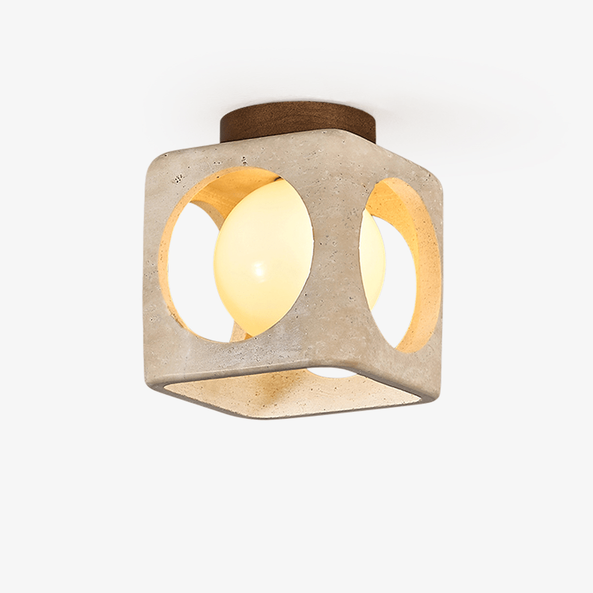 Cylinor Ceiling Lamp in Natural Travertine with Glowing Glass Orb